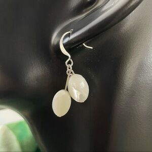 $10 SALE Small Oval Shell Dangle Earrings in Ivory Cream Coastal Beach